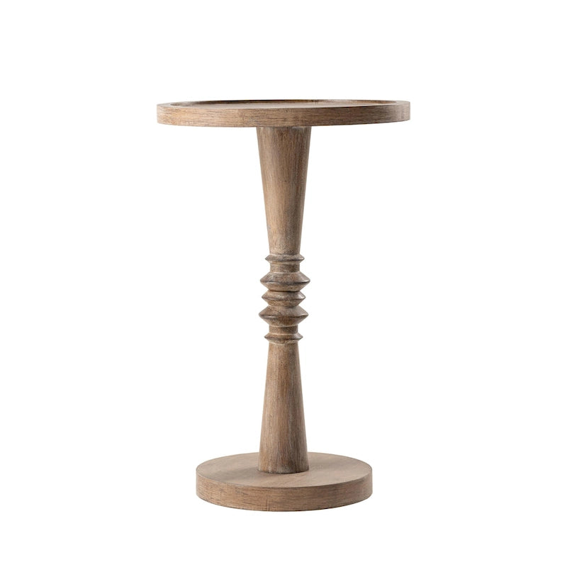 Tavolino da salotto rotondo con piedistallo – Espresso / Legno / Bianco e nero, stile rustico, 1 persona