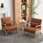Poltrona con cuscino, rivestimento in lino/PU, set da 2, gambe in legno