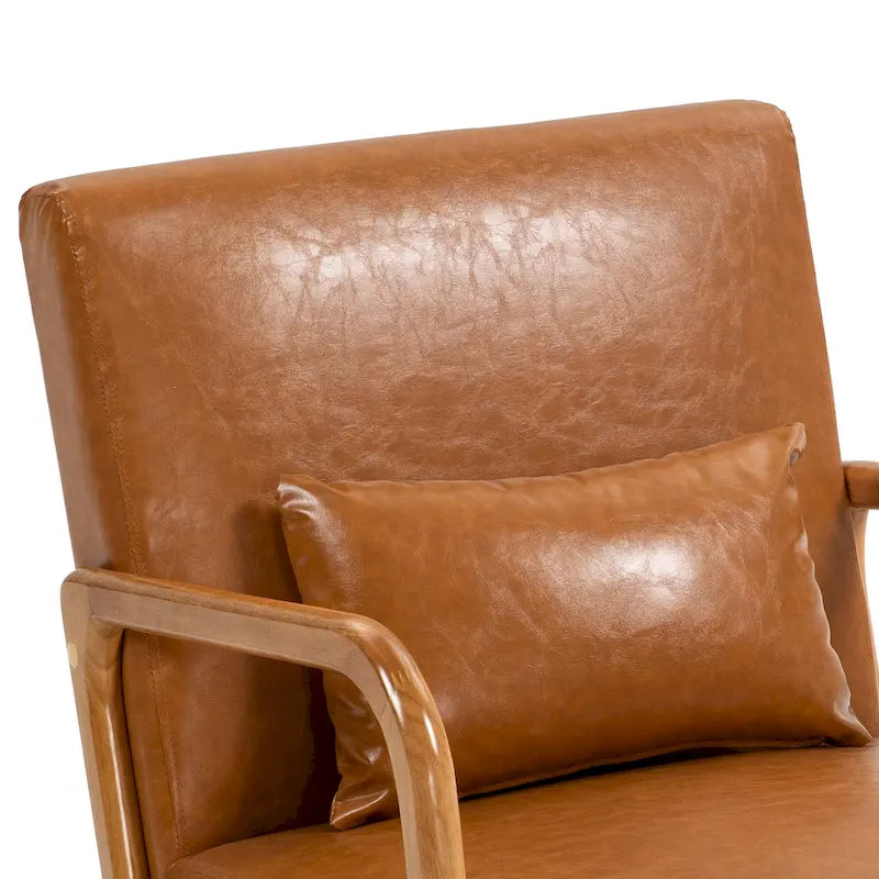 Poltrona con cuscino, rivestimento in lino/PU, set da 2, gambe in legno