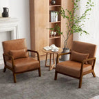 Poltrona con cuscino, rivestimento in lino/PU, set da 2, gambe in legno