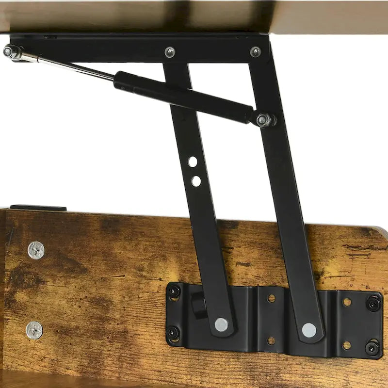 Tavolino da Caffè Quadrato con Piano Sollevabile, Grigio Lavato/Marrone, Stile Rustico, Per 2–4 Persone