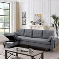 Divano Componibile Moderno a L con Chaise Longue, Pouf Contenitore e Tasche Laterali per Soggiorno