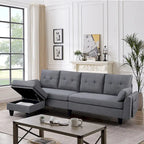 Divano Componibile Moderno a L con Chaise Longue, Pouf Contenitore e Tasche Laterali per Soggiorno
