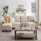 Divano Componibile Moderno a L con Chaise Longue, Pouf Contenitore e Tasche Laterali per Soggiorno