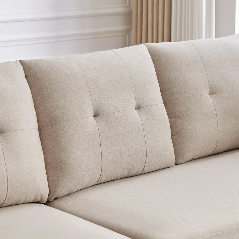 Divano Componibile Moderno a L con Chaise Longue, Pouf Contenitore e Tasche Laterali per Soggiorno