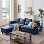 Divano Componibile Moderno a L con Chaise Longue, Pouf Contenitore e Tasche Laterali per Soggiorno