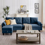 Divano Componibile Moderno a L con Chaise Longue, Pouf Contenitore e Tasche Laterali per Soggiorno