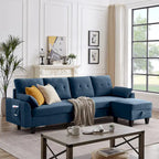 Divano Componibile Moderno a L con Chaise Longue, Pouf Contenitore e Tasche Laterali per Soggiorno