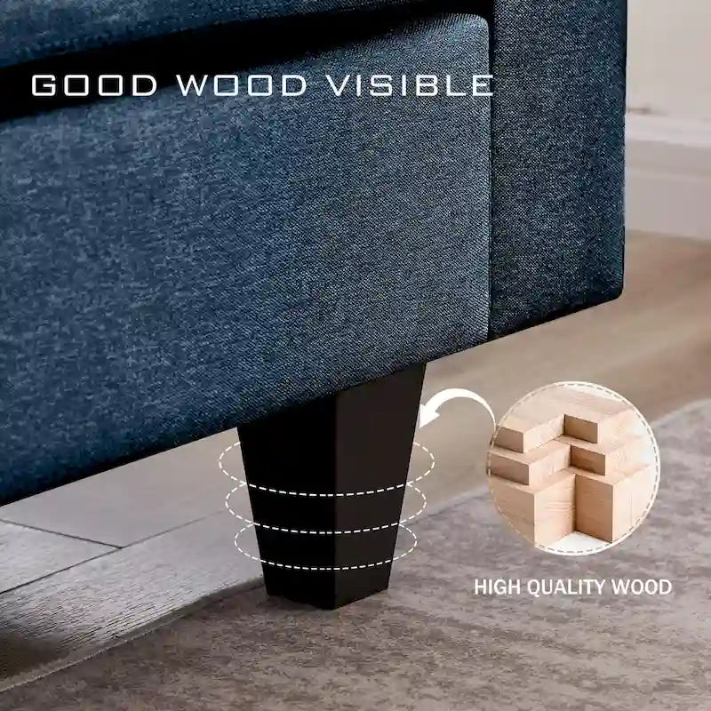 Divano Componibile Moderno a L con Chaise Longue, Pouf Contenitore e Tasche Laterali per Soggiorno