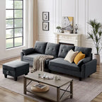 Divano Componibile Moderno a L con Chaise Longue, Pouf Contenitore e Tasche Laterali per Soggiorno