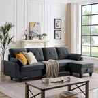 Divano Componibile Moderno a L con Chaise Longue, Pouf Contenitore e Tasche Laterali per Soggiorno