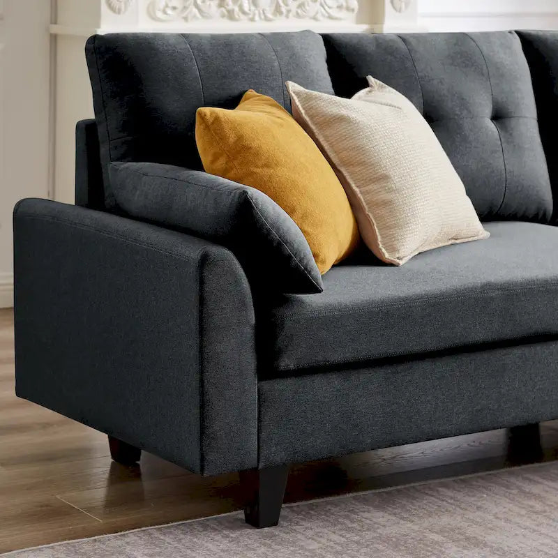 Divano Componibile Moderno a L con Chaise Longue, Pouf Contenitore e Tasche Laterali per Soggiorno