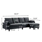 Divano Componibile Moderno a L con Chaise Longue, Pouf Contenitore e Tasche Laterali per Soggiorno