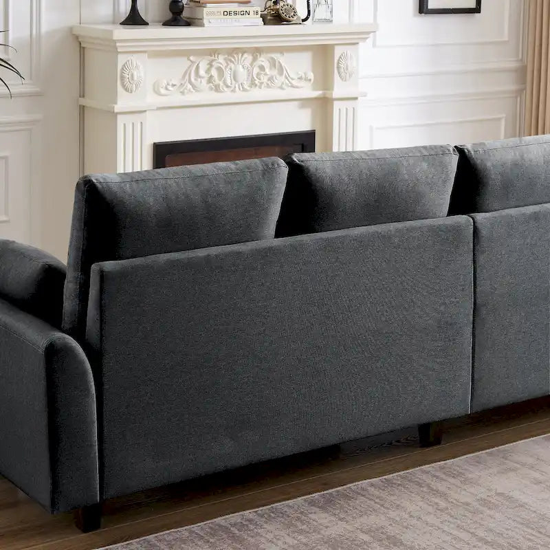 Divano Componibile Moderno a L con Chaise Longue, Pouf Contenitore e Tasche Laterali per Soggiorno