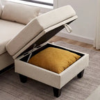 Divano Componibile Moderno a L con Chaise Longue, Pouf Contenitore e Tasche Laterali per Soggiorno