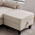 Divano Componibile Moderno a L con Chaise Longue, Pouf Contenitore e Tasche Laterali per Soggiorno
