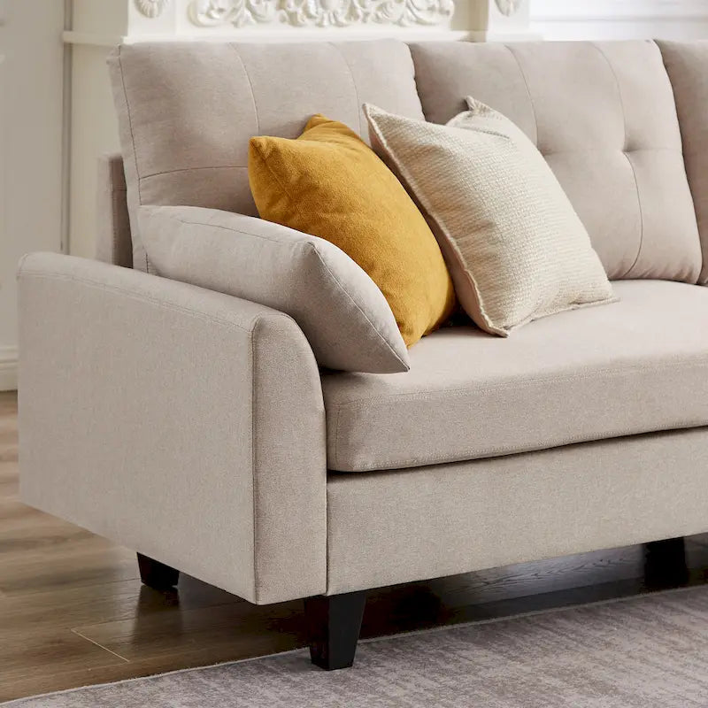 Divano Componibile Moderno a L con Chaise Longue, Pouf Contenitore e Tasche Laterali per Soggiorno