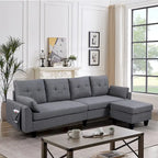 Divano Componibile Moderno a L con Chaise Longue, Pouf Contenitore e Tasche Laterali per Soggiorno