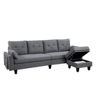 Divano Componibile Moderno a L con Chaise Longue, Pouf Contenitore e Tasche Laterali per Soggiorno