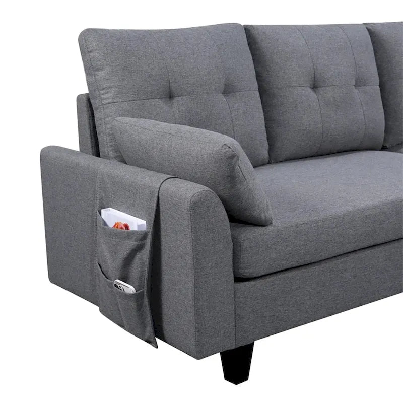 Divano Componibile Moderno a L con Chaise Longue, Pouf Contenitore e Tasche Laterali per Soggiorno