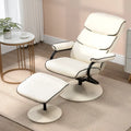 Poltrona reclinabile girevole con pouf, 1 posto, in similpelle, schienale regolabile a 135°, bianco/bronzo
