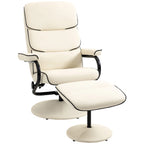 Poltrona reclinabile girevole con pouf, 1 posto, in similpelle, schienale regolabile a 135°, bianco/bronzo