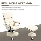 Poltrona reclinabile girevole con pouf, 1 posto, in similpelle, schienale regolabile a 135°, bianco/bronzo