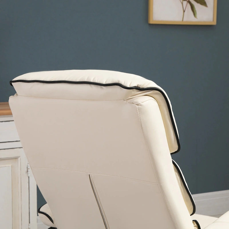 Poltrona reclinabile girevole con pouf, 1 posto, in similpelle, schienale regolabile a 135°, bianco/bronzo