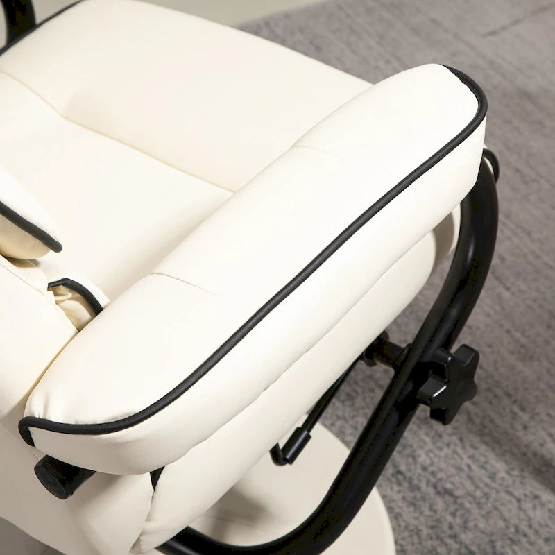 Poltrona reclinabile girevole con pouf, 1 posto, in similpelle, schienale regolabile a 135°, bianco/bronzo