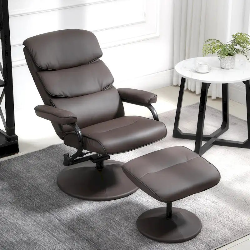 Poltrona reclinabile girevole con pouf, 1 posto, in similpelle, schienale regolabile a 135°, bianco/bronzo