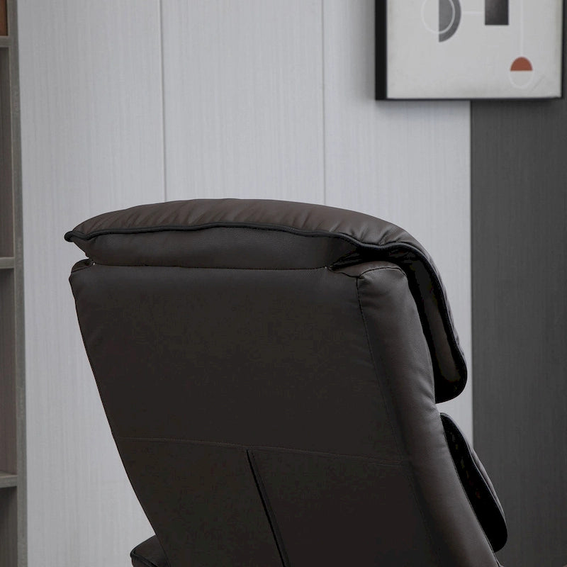 Poltrona reclinabile girevole con pouf, 1 posto, in similpelle, schienale regolabile a 135°, bianco/bronzo