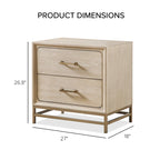 Comodino a 2 cassetti in rovere chiaro con gambe in metallo dorato, 1 persona