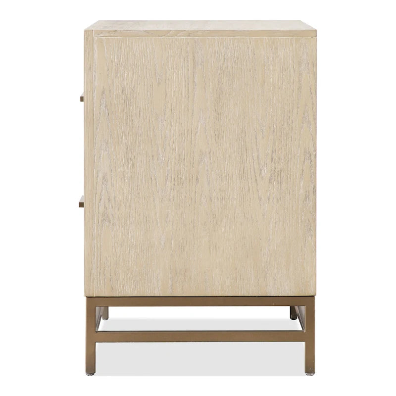 Comodino a 2 cassetti in rovere chiaro con gambe in metallo dorato, 1 persona