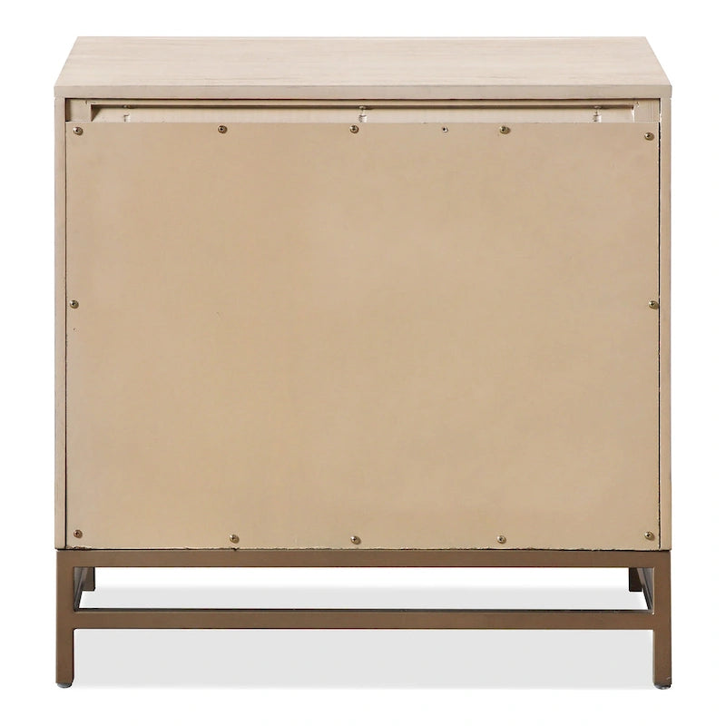 Comodino a 2 cassetti in rovere chiaro con gambe in metallo dorato, 1 persona