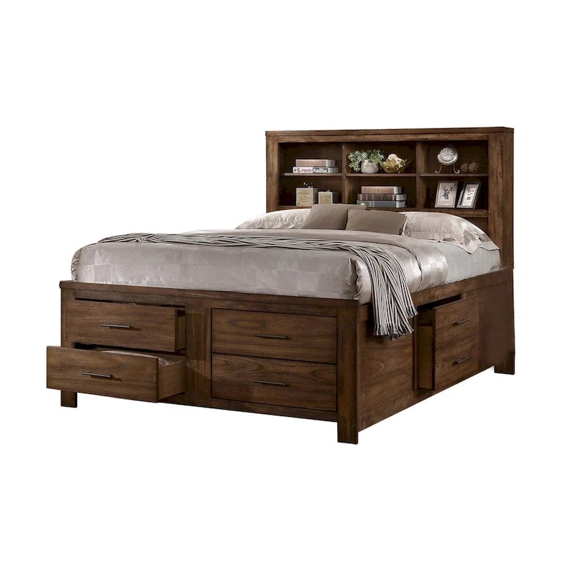 Letto contenitore in noce con 6 cassetti sottoletto, per 1-2 persone