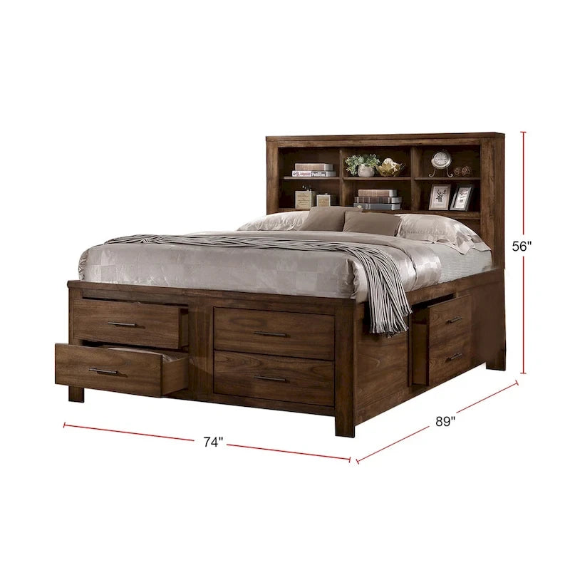 Letto contenitore in noce con 6 cassetti sottoletto, per 1-2 persone