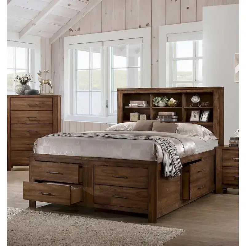 Letto contenitore in noce con 6 cassetti sottoletto, per 1-2 persone
