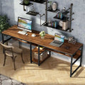 Scrivania Industriale Marrone+Nero a 2 Posti con Libreria