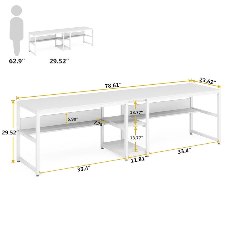 Scrivania Industriale Marrone+Nero a 2 Posti con Libreria