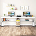 Scrivania Industriale Marrone+Nero a 2 Posti con Libreria