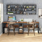 Scrivania Industriale Marrone+Nero a 2 Posti con Libreria