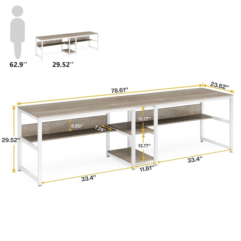 Scrivania Industriale Marrone+Nero a 2 Posti con Libreria