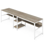 Scrivania Industriale Marrone+Nero a 2 Posti con Libreria