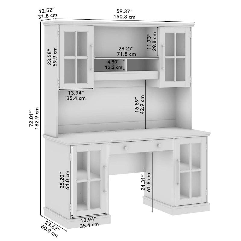 Scrivania per computer da 60" in frassino bianco con alzatina e contenitore – 1 persona