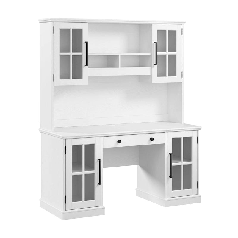 Scrivania per computer da 60" in frassino bianco con alzatina e contenitore – 1 persona