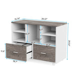 Cassettiera portadocumenti a 2 cassetti con ripiani aperti, mobile, assemblaggio da 1 persona, rovere/grigio/marrone