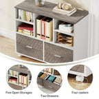 Cassettiera portadocumenti a 2 cassetti con ripiani aperti, mobile, assemblaggio da 1 persona, rovere/grigio/marrone