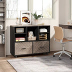 Cassettiera portadocumenti a 2 cassetti con ripiani aperti, mobile, assemblaggio da 1 persona, rovere/grigio/marrone