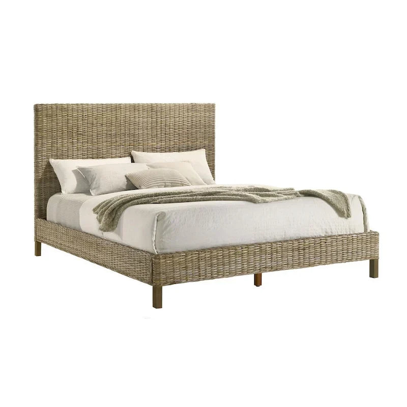 Letto con pannelli in rattan grigio – Queen / King / California King, 2 posti letto