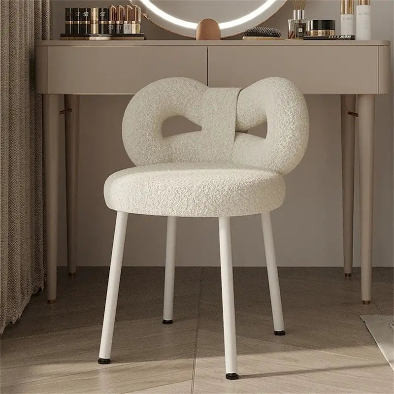 Sgabello da toeletta White Butterfly-Back, rivestito, monoposto